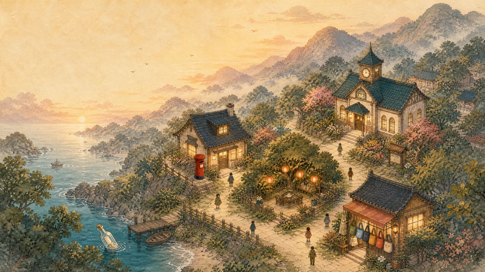 比邻小镇清晨全景